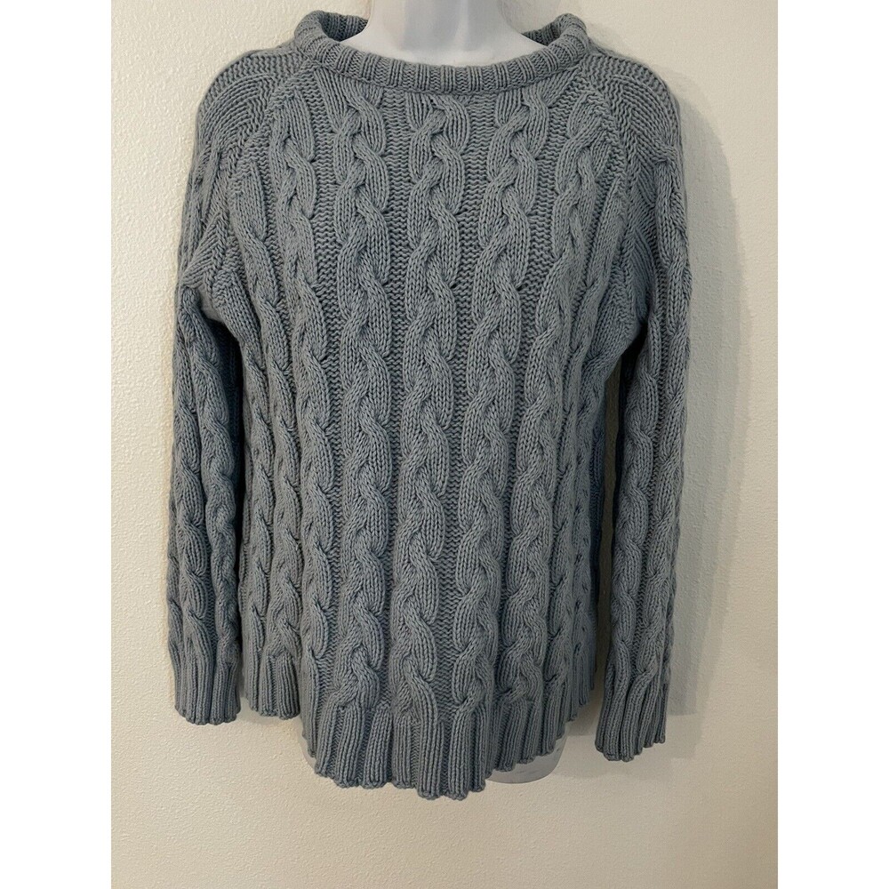 Peregrine Sweater Womens L Blue Cable Knit 100% Merino Wool England Excellent